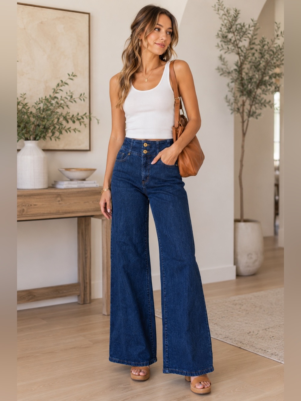 INC International Concepts Wide Leg High Rise Jeans Size 6/28 Dark Wash Denim